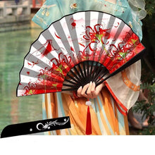 Load image into Gallery viewer, Large Red Flowers Chinese Handheld Fan with Case and Tassel - 1 Pc