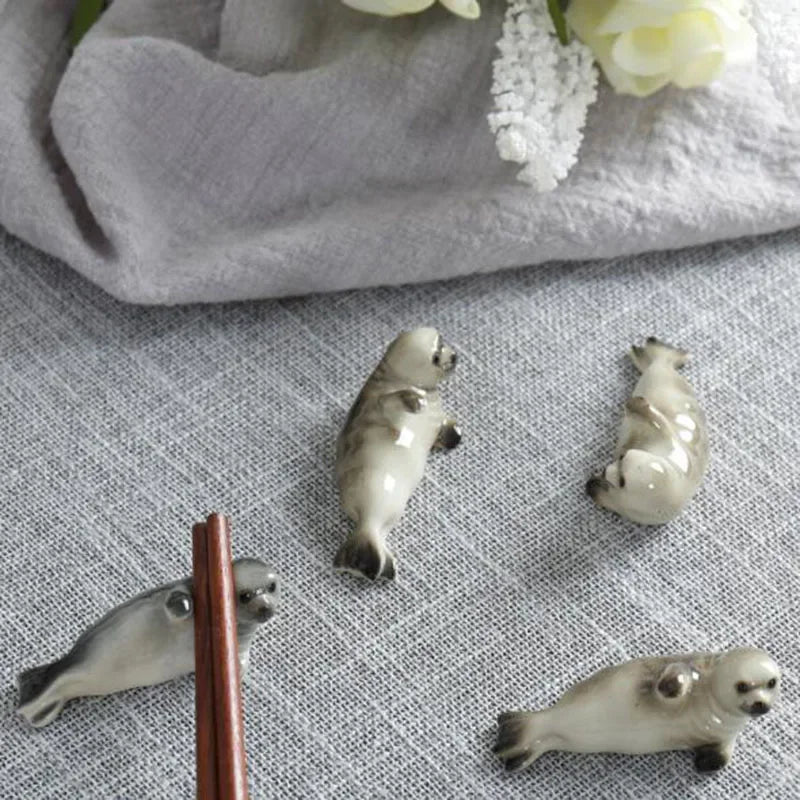 Sea Lion Chopstick Holders | Marine Mammal Ceramic Rests - 4 Pc Set