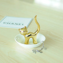 Load image into Gallery viewer, Gold Cat Tail Ring Holder with Small Tray | Ceramic Jewelry Display - 1 Pc