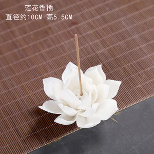 Ceramic White Lotus Incense Holder | Chinese Flower Stick Burner - 1 Pc