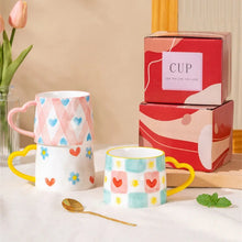 Load image into Gallery viewer, Painted Heart Handle Cute Mugs | Ceramic Coffee Cups - 1 Pc