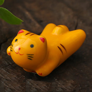 Cute Laying Cat Chopstick Rest | Ceramic Kitten Utensil Holder - 1 Pc