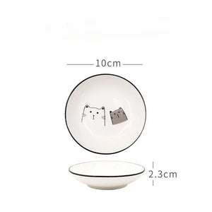 Cute Cat Soy Sauce Dish | Japanese Small Ceramic Seasoning Bowl - 1 Pc