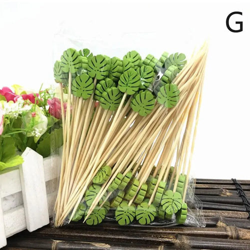 green plant nature monstera fancy decorative party toothpicks for cocktails and appetizers