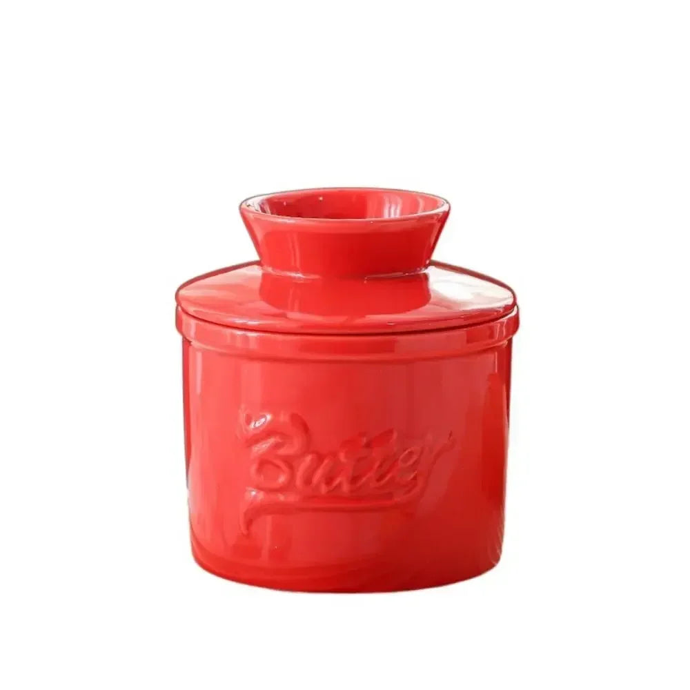 Cute Red French Butter Crock | Glossy Dish Bell Crock - 1 Set