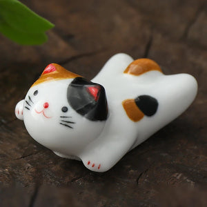 Cute Laying Cat Chopstick Rest | Ceramic Kitten Utensil Holder - 1 Pc