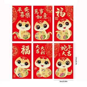 Red & Gold Snake Red Envelopes | Hong Bao Chinese New Year Gifts 2025 - 6 Pc Set