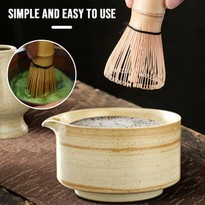 White Japanese Matcha Whisk Stand Chawan Bowl Bamboo Whisk Set - 4 Pc