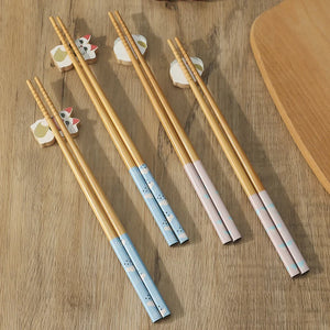 Chinese Wooden Chopsticks with Chopstick Rests | Luxury Gift - 2 Pair Set