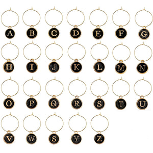 Alphabetical Name Wine Charms | Stem Glass Rings with Letters - 1 Set