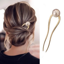 Load image into Gallery viewer, Gold Pearl Metal Hair Sticks for Bun | Pins for Styling - 1 Pc