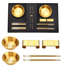 Load image into Gallery viewer, Gold Metal Chopsticks Gift Set | Holder Soy Sauce Dish - 1 Set