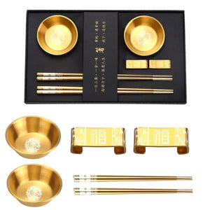 Gold Metal Chopsticks Gift Set | Holder Soy Sauce Dish - 1 Set