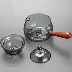 Glass Japanese Teapot Set | Kyusu Wooden Handle Tea Infuser Strainer - 1 Set