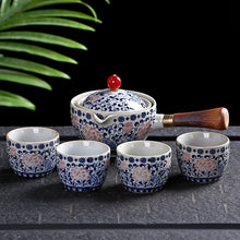 Load image into Gallery viewer, Wooden Kyusu Handle Chinese Tea Set | Ceramic Travel Cups Pot Bamboo Tray