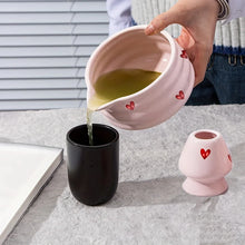 Load image into Gallery viewer, Pink Heart Japanese Matcha Bowl Set | Ceramic Chawan Whisk Holder - 2 Pc