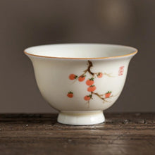 Load image into Gallery viewer, Floral Chinese Tea Cup | Hand Painted Ceramic Lotus Osmanthus Persimmon - 1 Pc