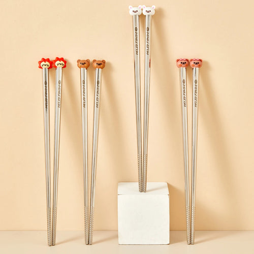 Cute Bear Animal Metal Chopsticks | Korean Stainless Steel - 4 Pair Set