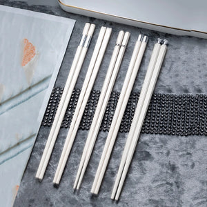 White Chinese Chopsticks | Non-Slip Alloy Luxury Utensils - 5 Pair Set