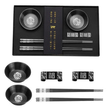 Load image into Gallery viewer, Black Metal Chopsticks Gift Set | Holder Soy Sauce Dish - 1 Set