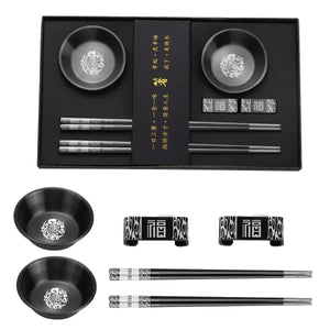 Black Metal Chopsticks Gift Set | Holder Soy Sauce Dish - 1 Set