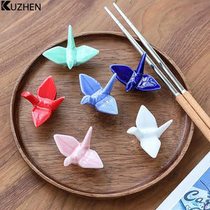 Cute Crane Chopstick Rest | Ceramic Animal Utensil Holder Accessories | 1 Pc