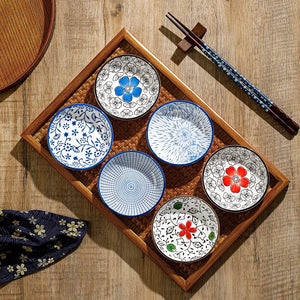 Blue & White Ceramic Soy Sauce Dish | Japanese Small Dipping Bowl - 6 PC Set