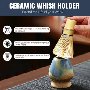 Blue Rustic Japanese Matcha Set with Ceramic Bowl | Bamboo Tea Whisk - 4 Pc