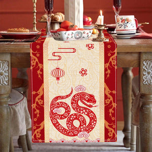 Snake Chinese New Year Linen Table Runner | Lunar Gifts 2025 - 1 Pc