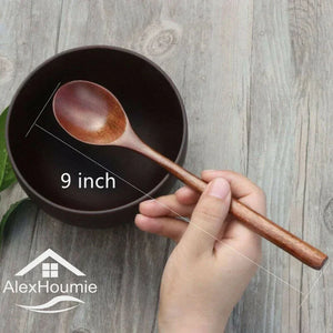 Long Handle Wooden Asian Soup Spoons | Chinese Tableware - 6 Pc set