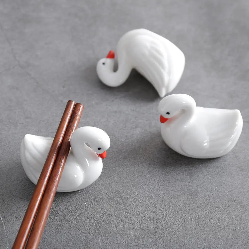 Cute Chopstick Holder | Ceramic White Swan Utensil Rest - 1 Pc