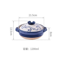 Load image into Gallery viewer, Blue White Donabe Pot | Japanese Ceramic Clay Rice Pots with Lid - 1 Pc