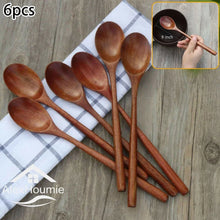 Load image into Gallery viewer, Long Handle Wooden Asian Soup Spoons | Chinese Tableware - 6 Pc set