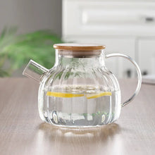 Load image into Gallery viewer, Scallop Ridge Glass Teapot with Bamboo Lid and Filter - 1 Set