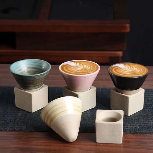 Contemporary Demitasse Cups with Holder | Vintage Japanese Espresso Cup - 1 Set