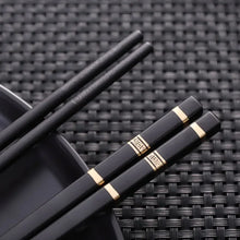 Load image into Gallery viewer, Black Metal with Gold Accent Non-Slip Luxury Chopsticks - 10 Pair Set