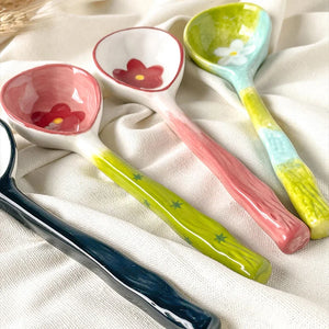 Hand Painted Asian Soup Spoons | Cute Ceramic Flower Kawaii - 1 Pc