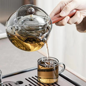 Glass Japanese Teapot Set | Kyusu Wooden Handle Tea Infuser Strainer - 1 Set