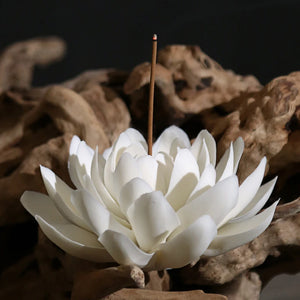 Ceramic White Lotus Incense Holder | Chinese Flower Stick Burner - 1 Pc