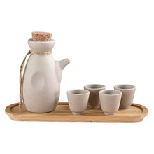 Load image into Gallery viewer, Vintage Sake Set | Tokkuri Ceramic Bottle 4 Wine Cups with Tray - 6 Pc