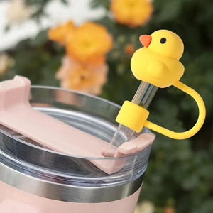 Yellow Duck Straw Toppers | Reusable Silicone Cap Covers - 1 Pc