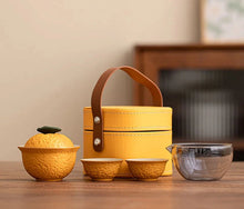 Load image into Gallery viewer, Cute Orange Travel Tea Set | Textured Fruit Ceramic with Case - 1 Set