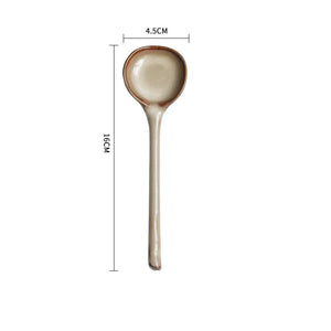 Round Asian Soup Spoons | Long Handle Ceramic Japanese Tableware - 1 Pc