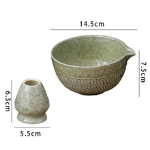 Load image into Gallery viewer, Green Matcha Bowl Chawan with Spout and Whisk Holder | Japanese Tea Ceramic Bowls - 2 Pc Set