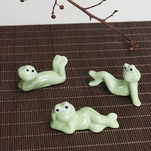 Load image into Gallery viewer, Laying Frog Ceramic Chopstick Holders | Funny Cutlery Stand Rest - 3 Pc Set