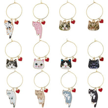 Load image into Gallery viewer, Cute Cat Wine Glass Charms | Cup Rings Drink Markers - 12 Pc Set