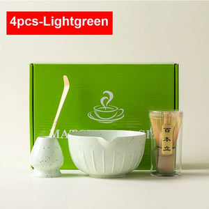 Green Speckled Matcha Set | Japanese Bowl Spout Whisk Tea Gift 4 Pc Set