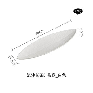 Leaf Shape Sushi Plates | Black White Luxury Japanese Ceramic Serving Trays - 1 Pc