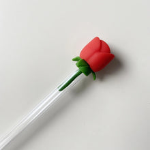 Load image into Gallery viewer, Red Rose Silicone Straw Toppers | Stanley Cup Covers - 1 Pc