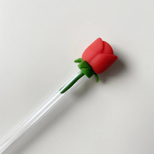 Red Rose Silicone Straw Toppers | Stanley Cup Covers - 1 Pc